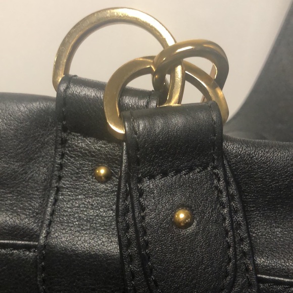 SEE BY CHLOE “COLLINS” Black Leather Saddlebag. Gold studs & leather tassels. - Picture 13 of 15